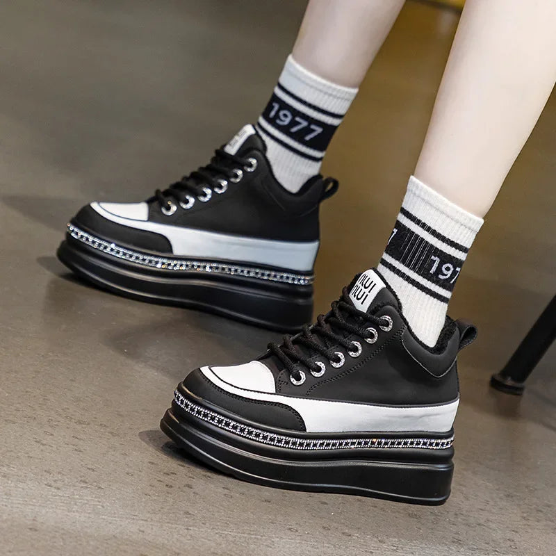 Fujin 6cm New Genuine Leather Women Shoes Winter Boot Women Combat Boots Ankle Platform Sneakers Spring Autumn Warm Fur Booties