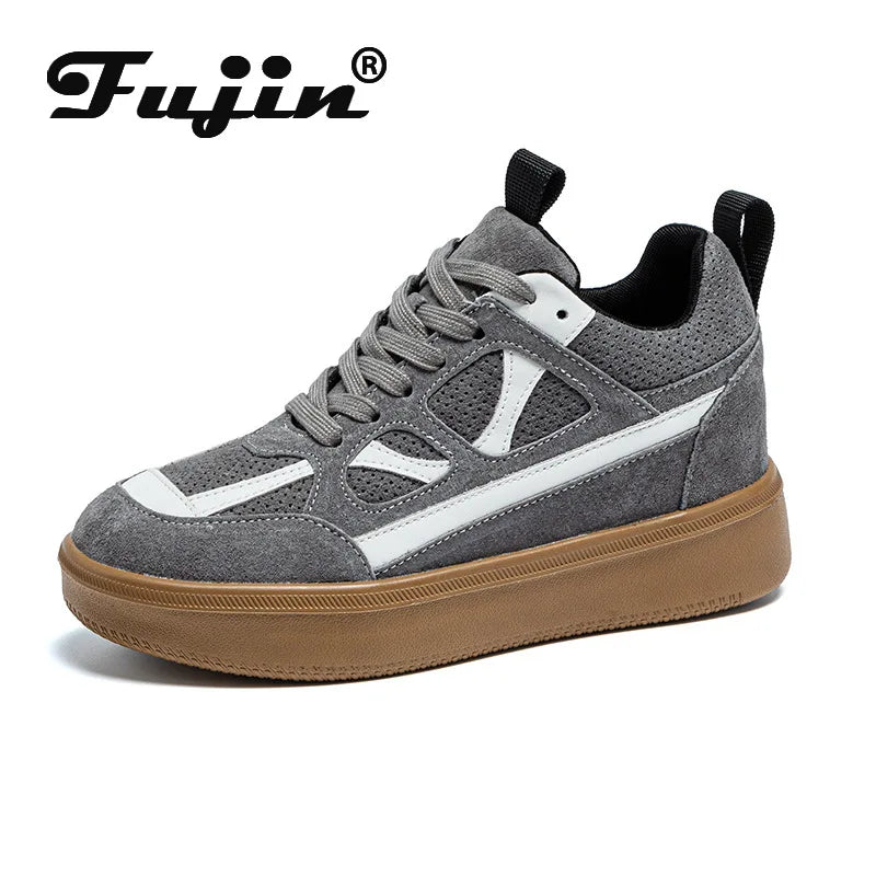 Fujin 8cm Platform Sneakers Genuine Leather Women Casual Shoes Chunky Sneakers Comfortable Non Slip for Walking with Dress
