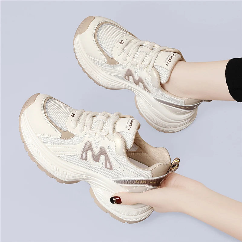 AUTUSPIN 2025 New Lightweight Sport Shoes for Women Spring Fashion Breathable Mesh Walking Sneakers Outdoor Daily Soft Footwear