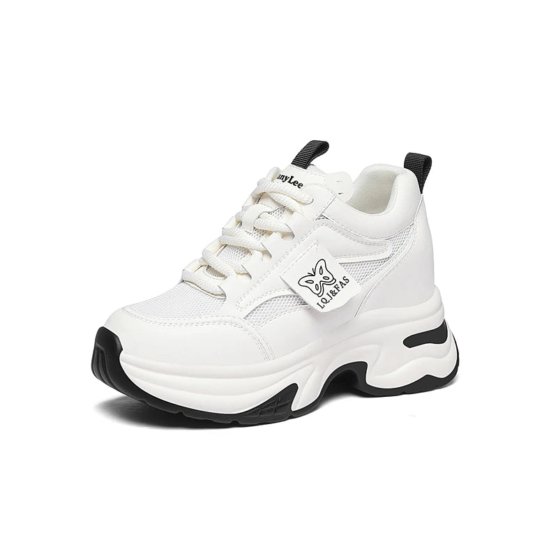 AUTUSPIN 9cm Wedges Platform Casual Shoes for Women Fashion Spring Breathable Mesh Sneakers Leisure Internal Heighten Footwear
