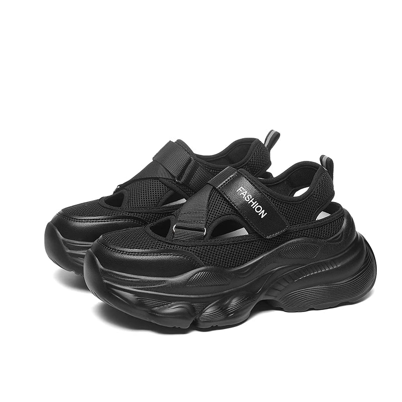 Autuspin 5.5cm Thick Bottom Women's Vulcanize Shoes Summer New Fashion Female Hollow Mesh Breathable Sports Sandals Sneakers