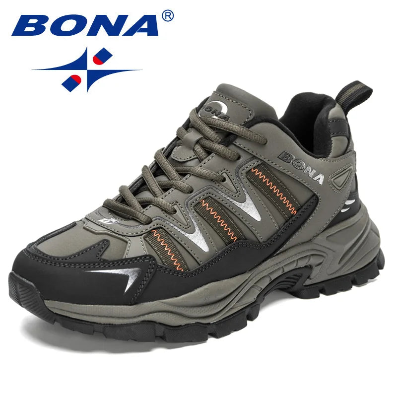 BONA new classic style men's lace up sneakers for outdoor jogging and walking, comfortable and breathable men's shoes