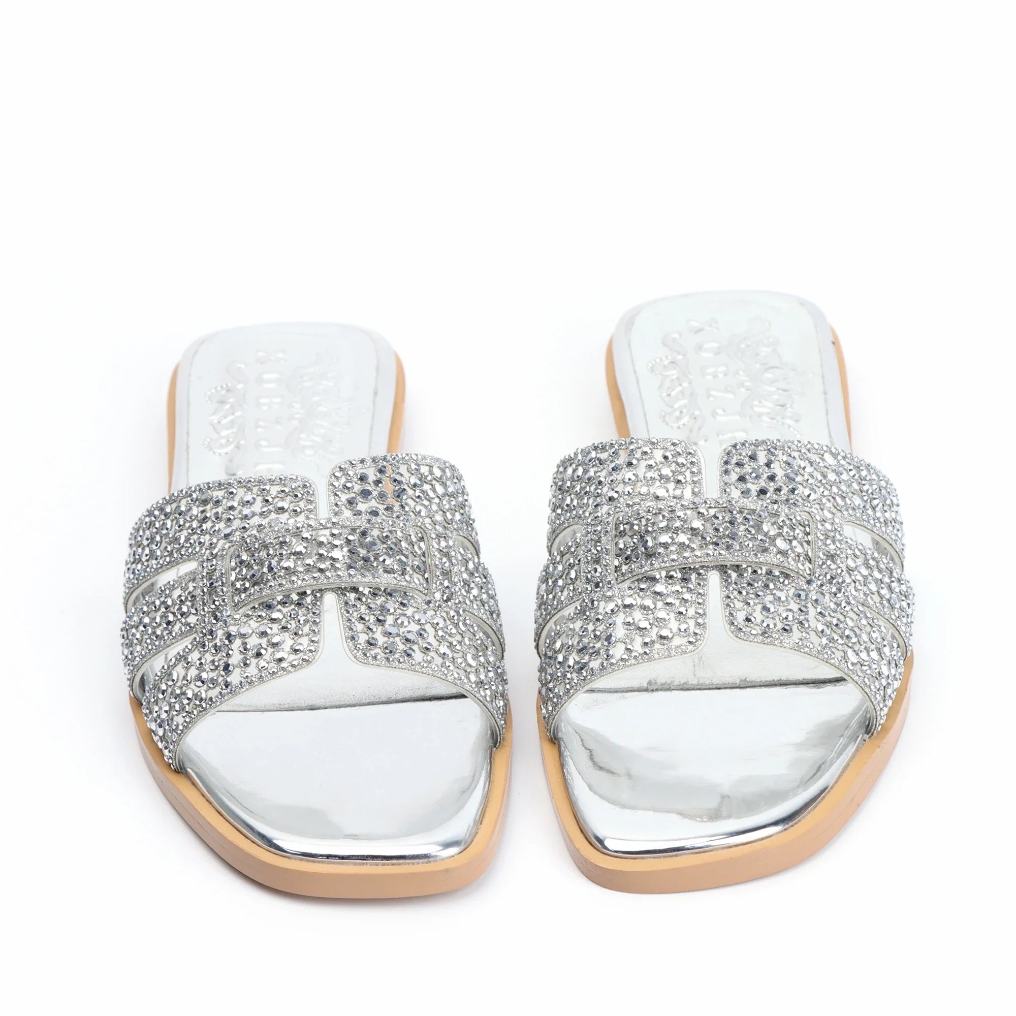 Luxury Women's Sandals Comfortable Flat Slip On Silver Rhinestone Sandals Designer High Quality Shoes