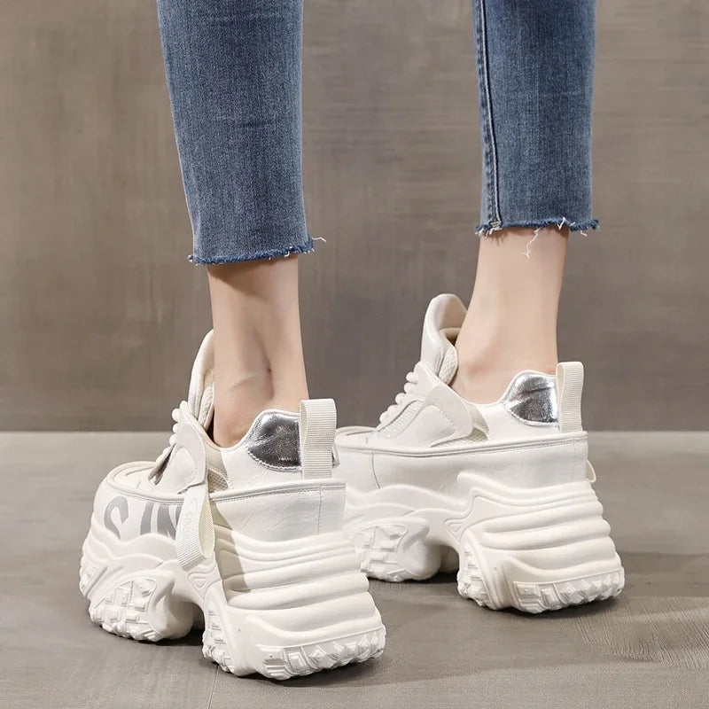 AUTUSPIN Winter Comfy Women Vulcanize Shoes Korean Style Fashion Platform Internal Heighten Leisure Sneakers Microfiber Leather