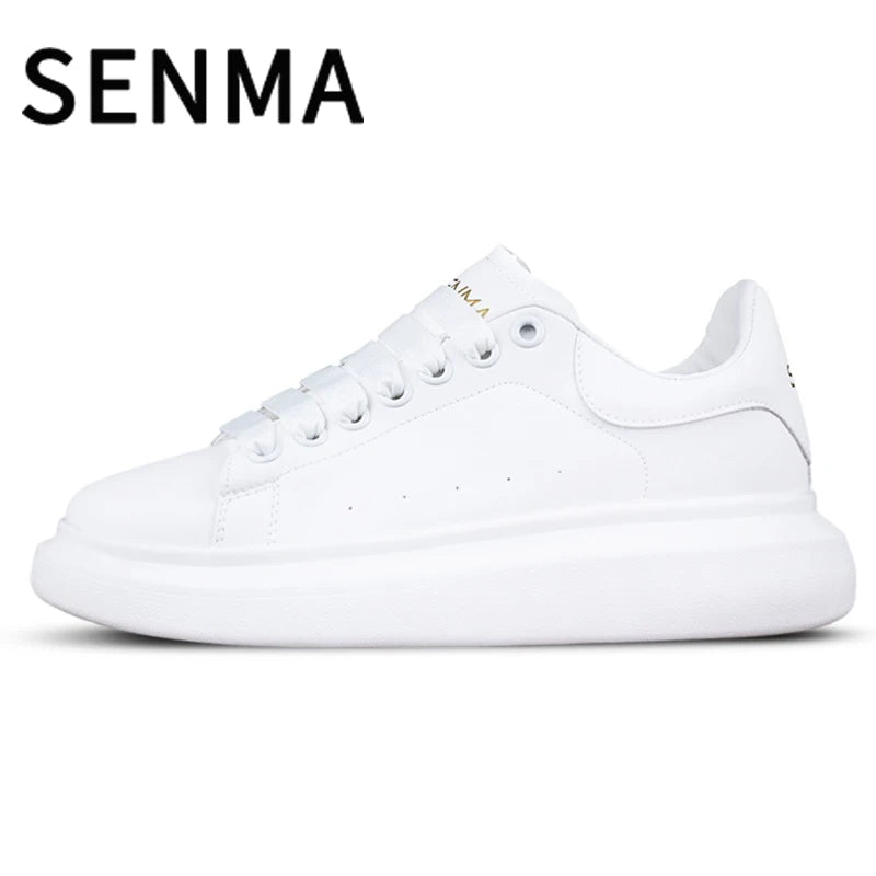 SENMA Men's and Women's Low Top Sneakers Lightweight Leather Casual Shoes Thick Bottom Student Flats Tennis shoes Running Shoes
