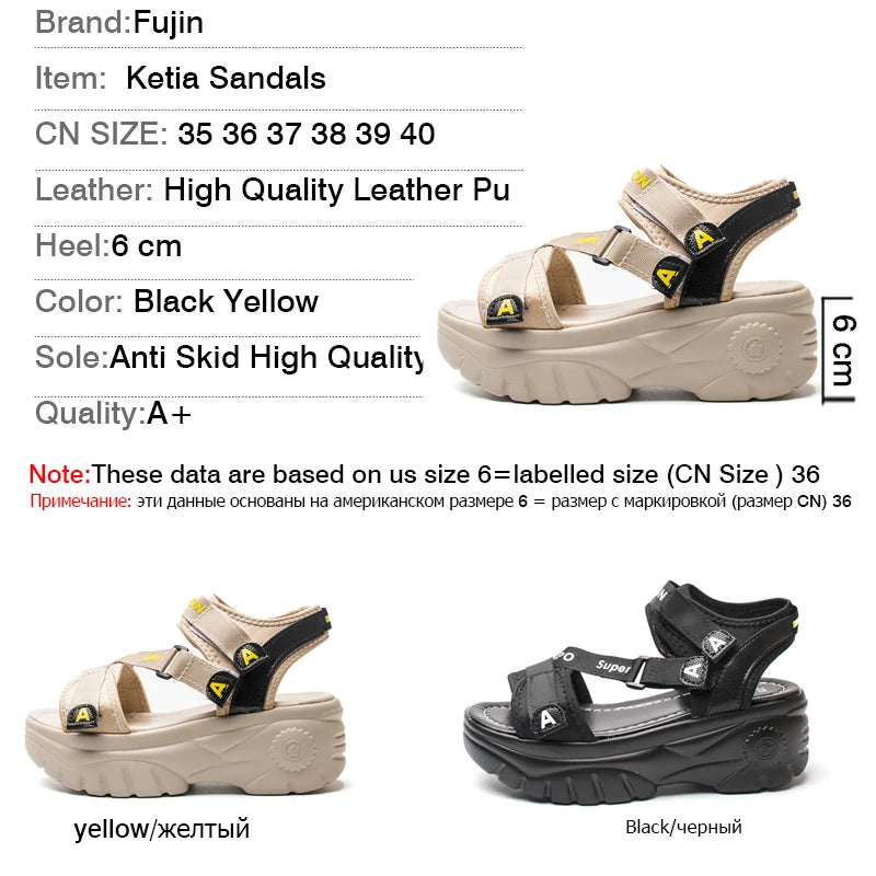 Fujin 6cm  Women Sports Shoes Summer Platform Sandals Women Summer Shoes Slides Casual SandalsSandalia Mujer Chunky Slippers