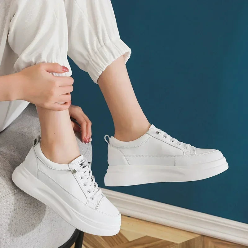 Fujin 4.5cm Genuine Leather Women Shoes Platform Flats Breathable Women Winter Shoes White Sneakers Spring Autumn Winter Shoes