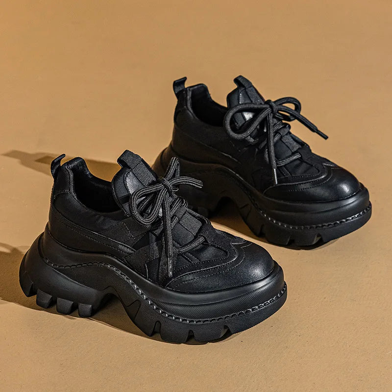 Fujin 8 Cm Women Casual Shoes Genuine Spring Autumn Fall Platform Sneakers Chunky Comfortable Non Slip Heel Walking Shoes