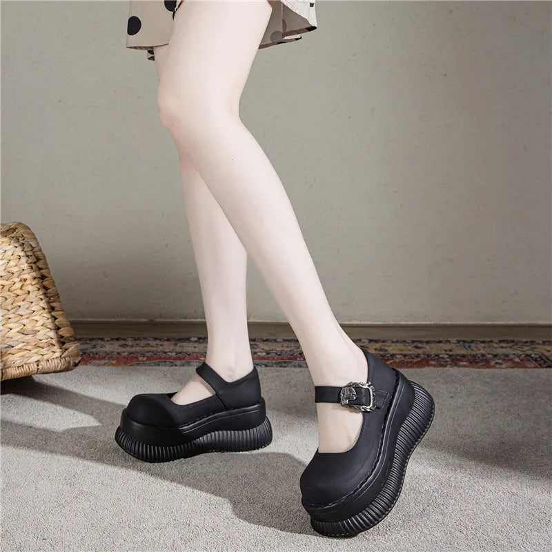 Fujin 7.5cm PU Microfiber Leather Mary Jane Autumn Flats Slipper Pumps High Women Platform Wedge Shoes Spring Brand Round Toe