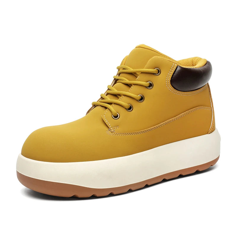 STRONGSHEN Chunky Sneaker Men Fashion Yellow Thick Soled Skate Shoes Luxury Brands Round Toe Platform Boots Lace Up Bread Shoes