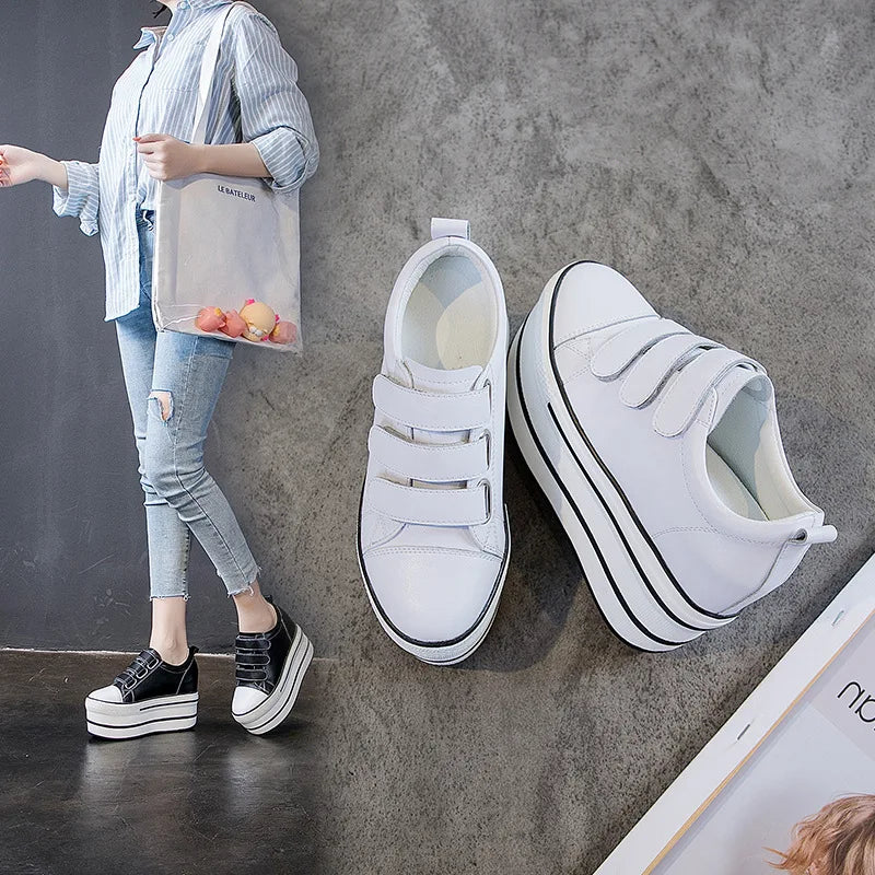 Fujin 12cm Genuine Leather New Women Shoes Platform Heel Platform Sneakers Wedge White Shoes Fashion Women Leather Shoes Casual
