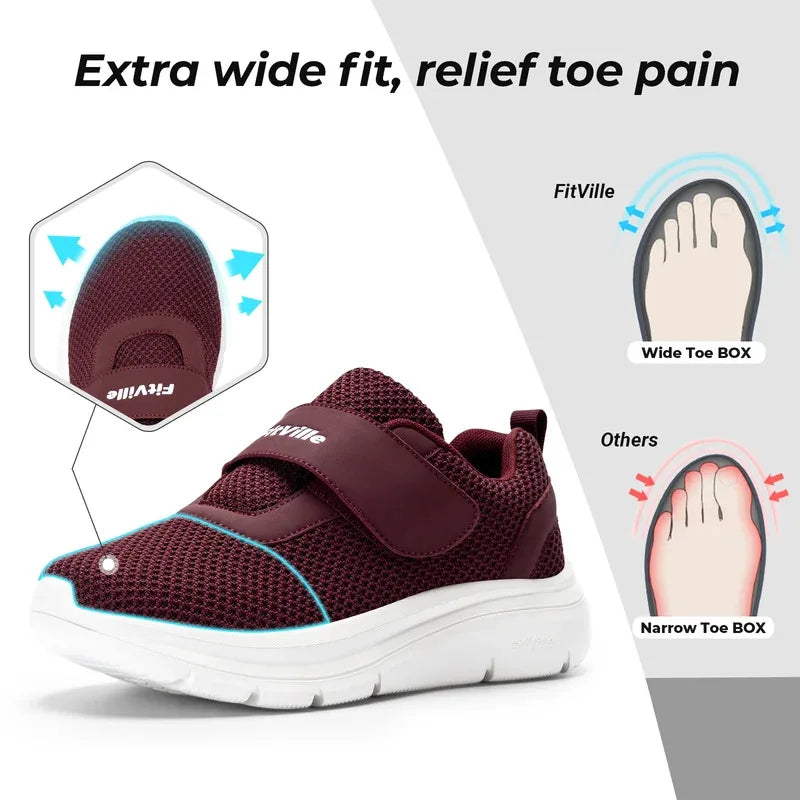 FitVille Women'S Shoes Wide Sneakers Diabetes Shoes Adjustable Strap For Swollen Feet Slip On Walking Lightweight Comfortable