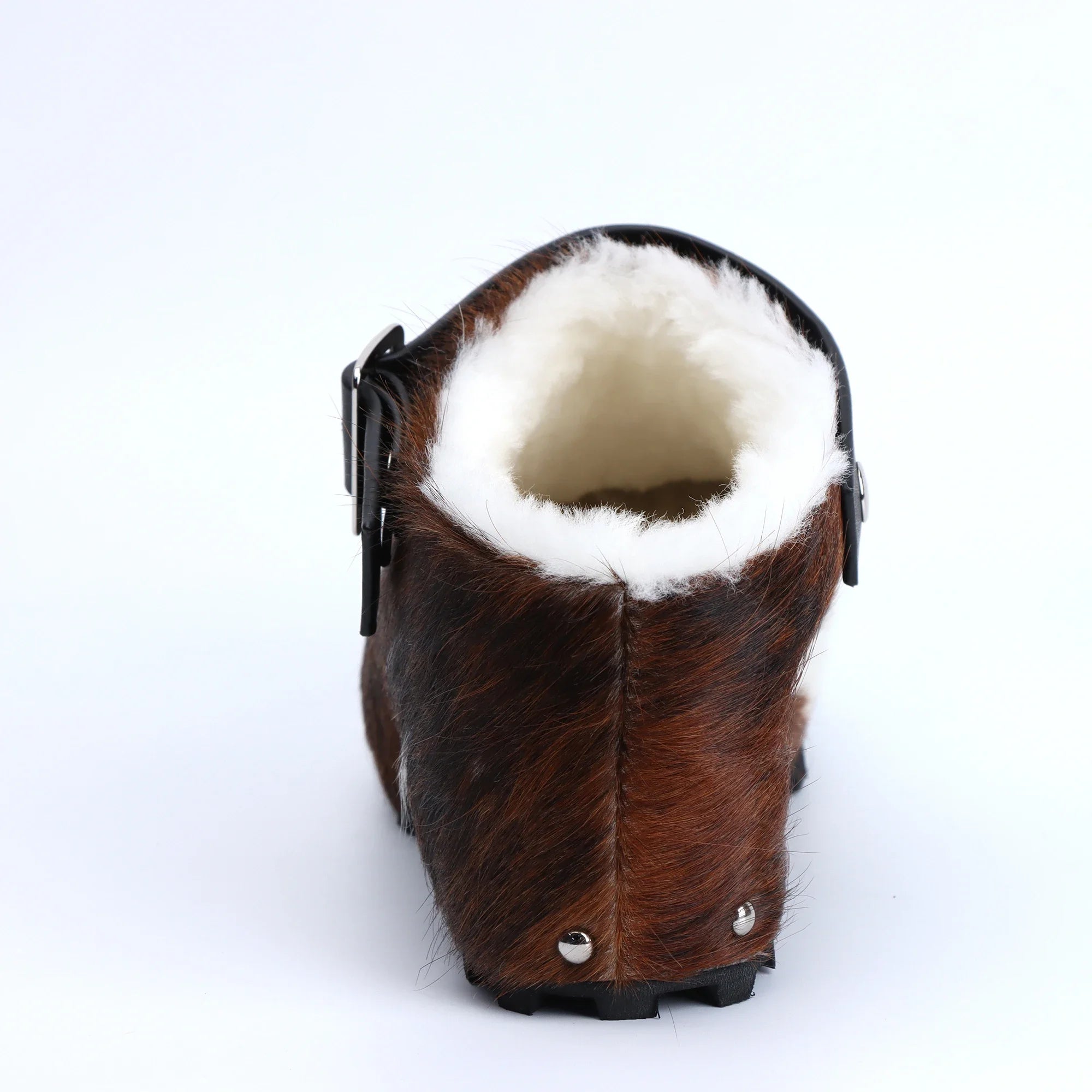 Luxury Platform Clogs for Women Mules - Designer Calf Hair & Wool-Lined Fur Sandals with Adjustable Strap, Slip-On Comfort