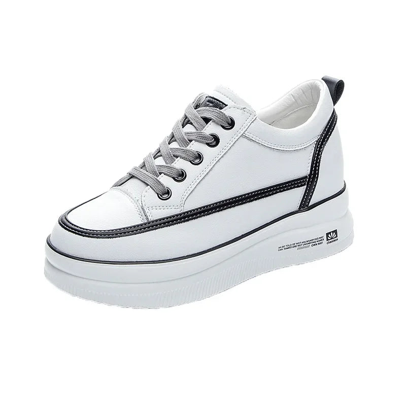 Fujin 6cm Genuine Leather Women Shoes Platform Wedge Sneakers Women Shoes 2024 Spring Autumn Air Mesh Breathable Shoes