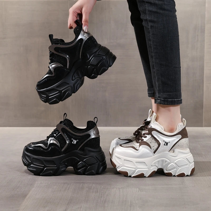 AUTUSPIN Fashion Winter Shoes High Platform Women Sneakers Outdoor Keep Warm Fleeces Ladies Footwear Chunky Woman Shoes 8.5cm