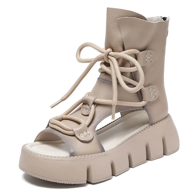 DRKANOL High Quality Women Sandals Handmade Retro Wedges Heel Sandals Ladies Summer Back Zipper Platform Roman Cool Boots