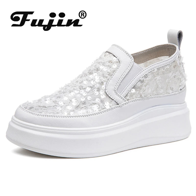 Koznoy 7cm Air Mesh Synthetic Leather High Brand Casual Women Shoes Ladies Vulcanize Summer Platform Wedge Sneakers Breathable