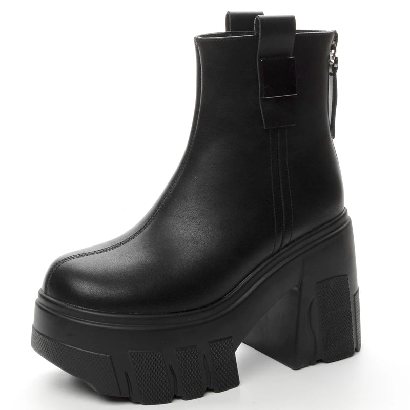 Autuspin 11cm High Platform Thick Heels Women Sexy Mature Nightclub Ankle Boots Ladies Split Leather Woman Fashion Shoes Booties