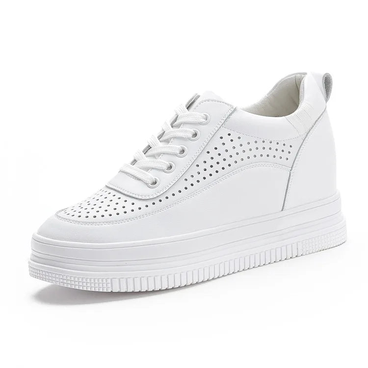 Fujin 7cm Breathable Platform Wedge Sneakers Women Shoes Genuine Leather Heel High Height Increased Spring Autumn Summer Shooes
