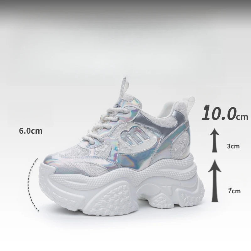 Autuspin Lace Mesh Women's Vulcanize Shoes Summer Fashion Brand High Quality Ladies Platform Chunky Sneakers Woman Size 34-39