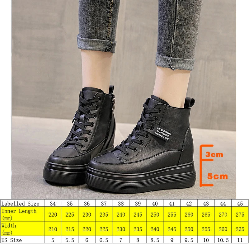 Fujin 8cm Platform Wedge Sneakers Women Shoes Genuine Leather Lace Up Spring Autumn Winter Shoes Winter Shoes Soft Leather Punk