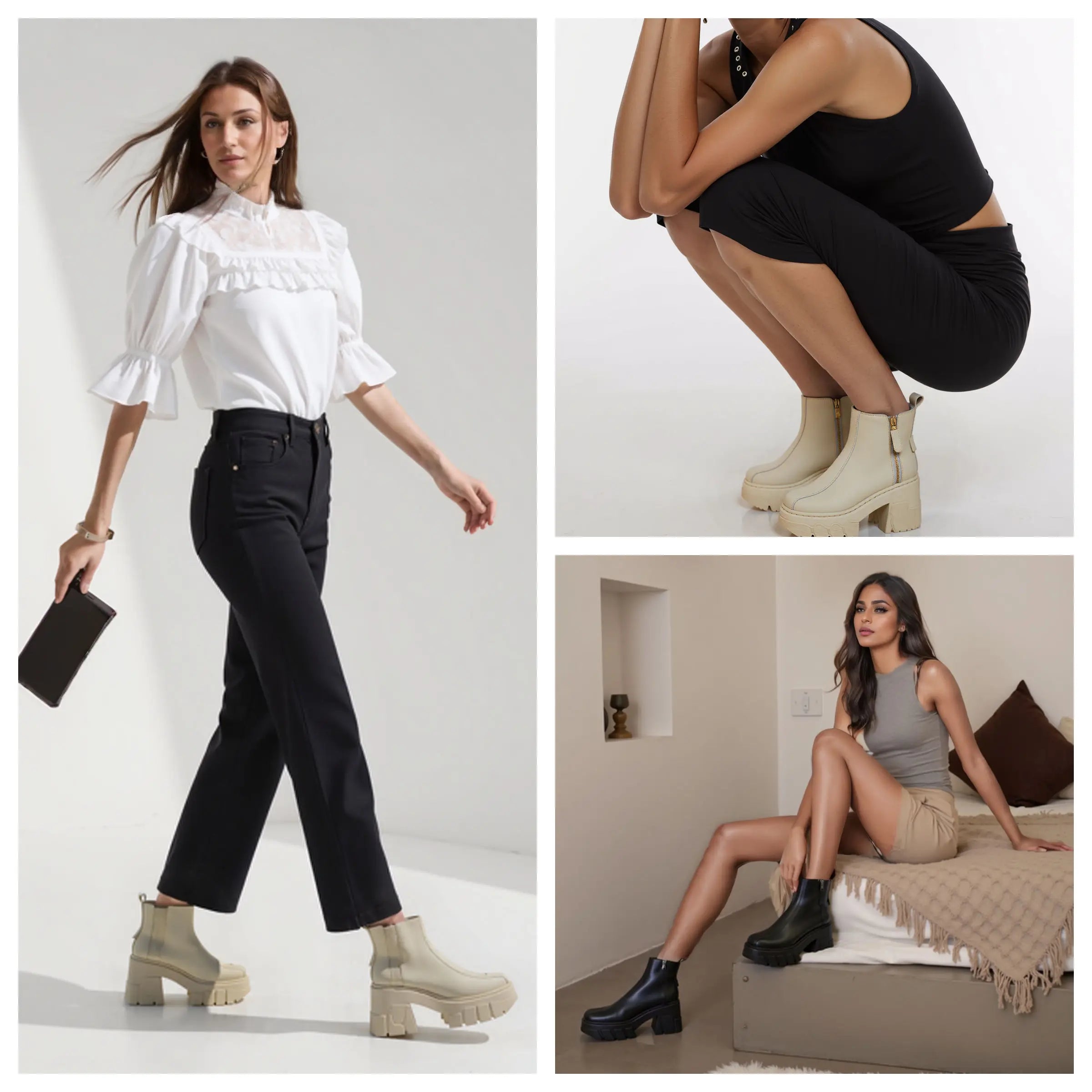 Fujin 11cm New Microfiber Leather Women High Brand Pumps Heels White Shoes ZIP Increase Casual Ankle Boots Platform Wedge Shoes