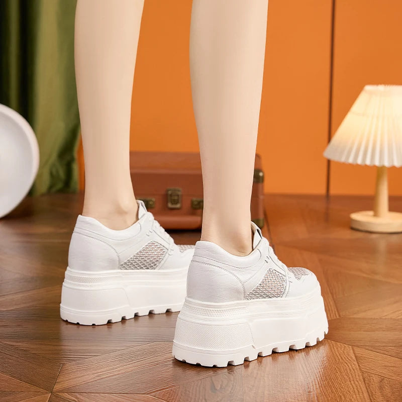 AUTUSPIN Summer Splicing Women's Shoes Breathable Air Mesh Sneakers Outdoor Leisure Female High Platform Sports Shoes Woman