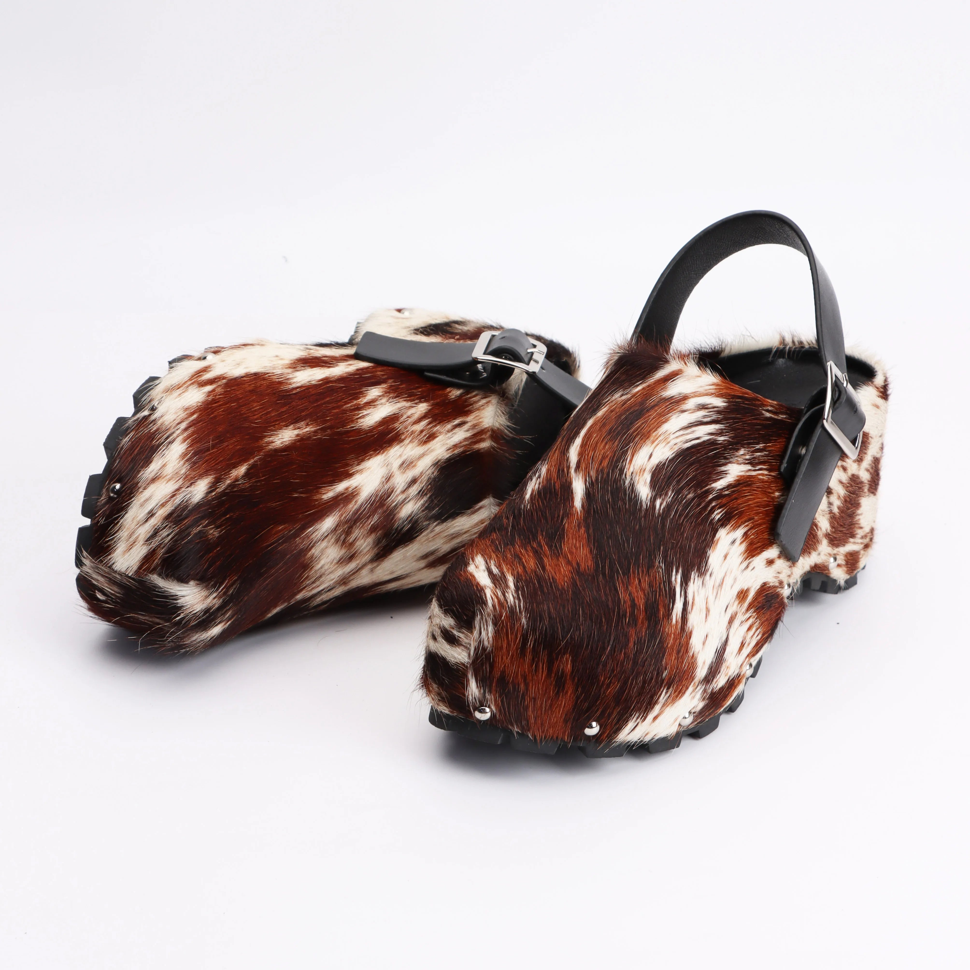 Luxury Platform Mules Designer 2025 Women Real Calf Hair Leather Lined Slip On Clogs Slides Sandals Summer Fashion Comfort Shoes