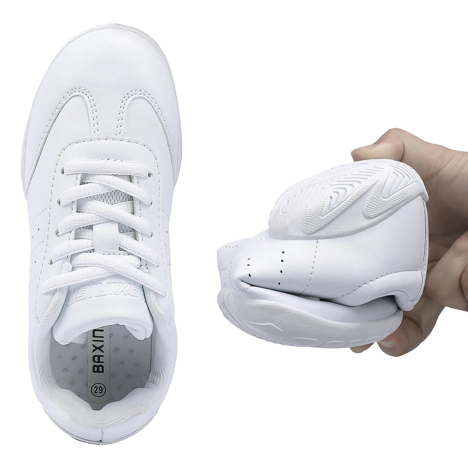 BAXINIER Girls White Cheerleading Dance Shoes Athletic Training Tennis Breathable Youth Competition Cheer Sneakers