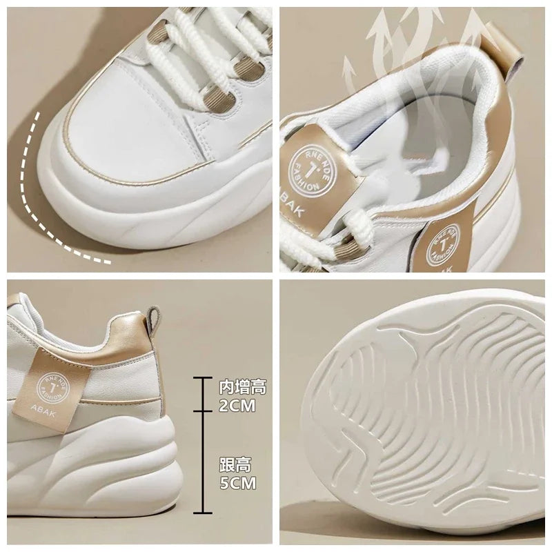 Fujin 7cm Cow Genuine Leather Chunky Sneakers Loafer Spring Women Platform Wedge Flats Autumn Vulcanize Shoes