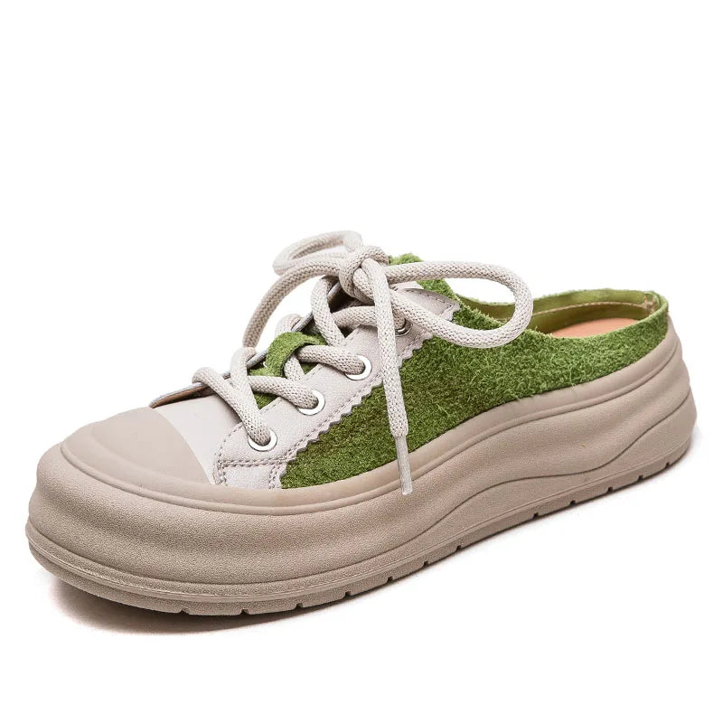 DRKANOL 2025 Mixed Colors Genuine Leather Outside Slippers Women Summer Round Toe Flat Platform Casual Slingback Slides Shoes