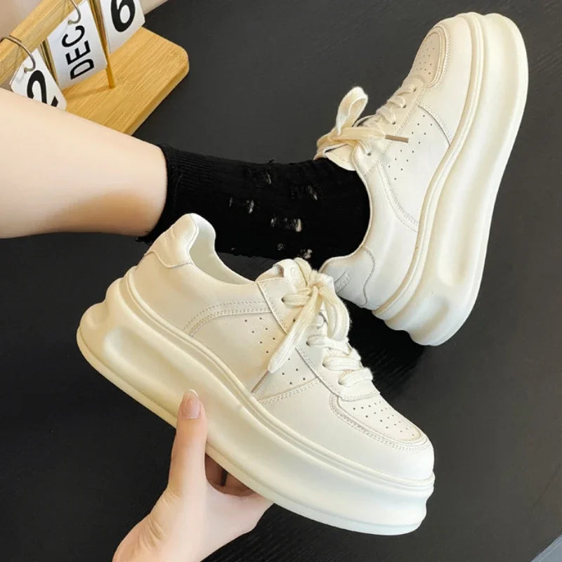 Fujin 6cm Genuine Leather Breathable Vulcanize Summer Women Spring Autumn Microfiber Fashion Chunky Sneaker Flats Boots Shoes