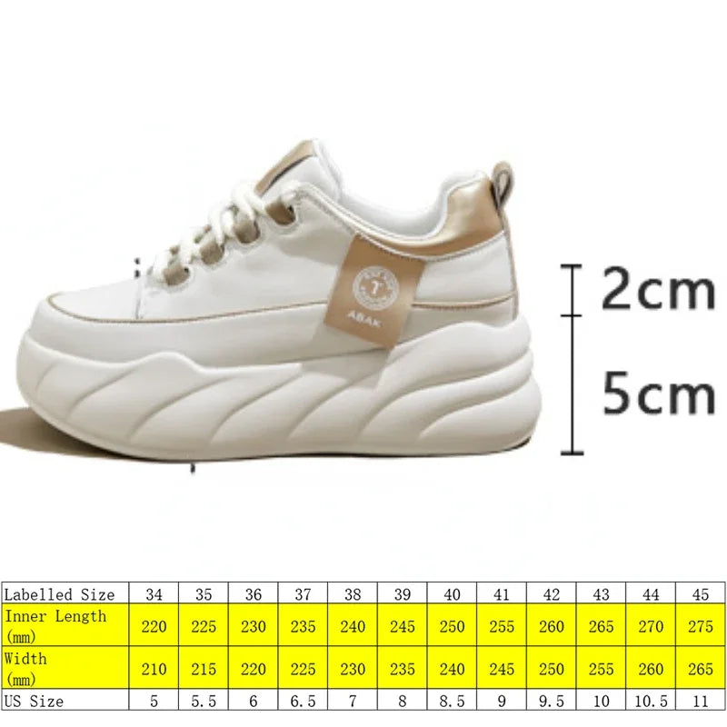 Fujin 7cm Cow Genuine Leather Chunky Sneakers Loafer Spring Women Platform Wedge Flats Autumn Vulcanize Shoes