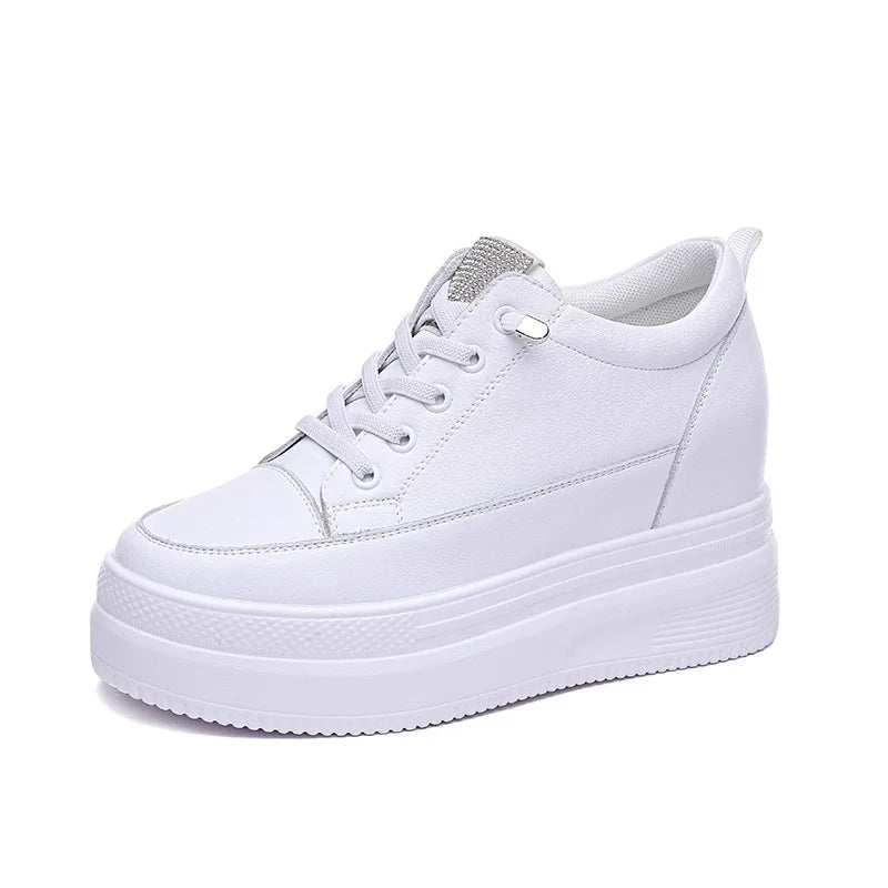 Fujin Women Shoes Chunky Sneakers Air Mesh Hollow Out Genuine Leather White Wedge Shoes Platform Heel Pumps Mujer Bombas