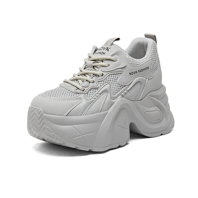 Fujin 9cm Air Mesh Genuine Leather Chunky Sneakers Casual Breathable Summer Ladies Fashion Platform Shoes Wedge Women Vulcanize