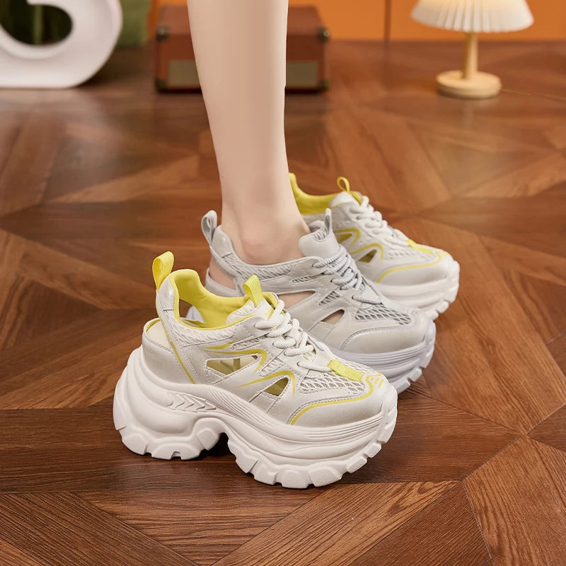 AUTUSPIN 9cm High Platform Women Sandals Summer Fashion Sports Style Hollow Out Sandalias Female Breathable Mesh Shoes 34-39