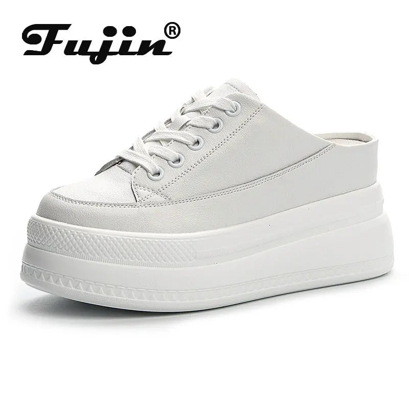 Fujin 8cm Genuine Leather Sneakers Platform Wedge Hidden Heel Booties Autumn Ankle Boots Non Slip Flats Women's Slippers  Shoes