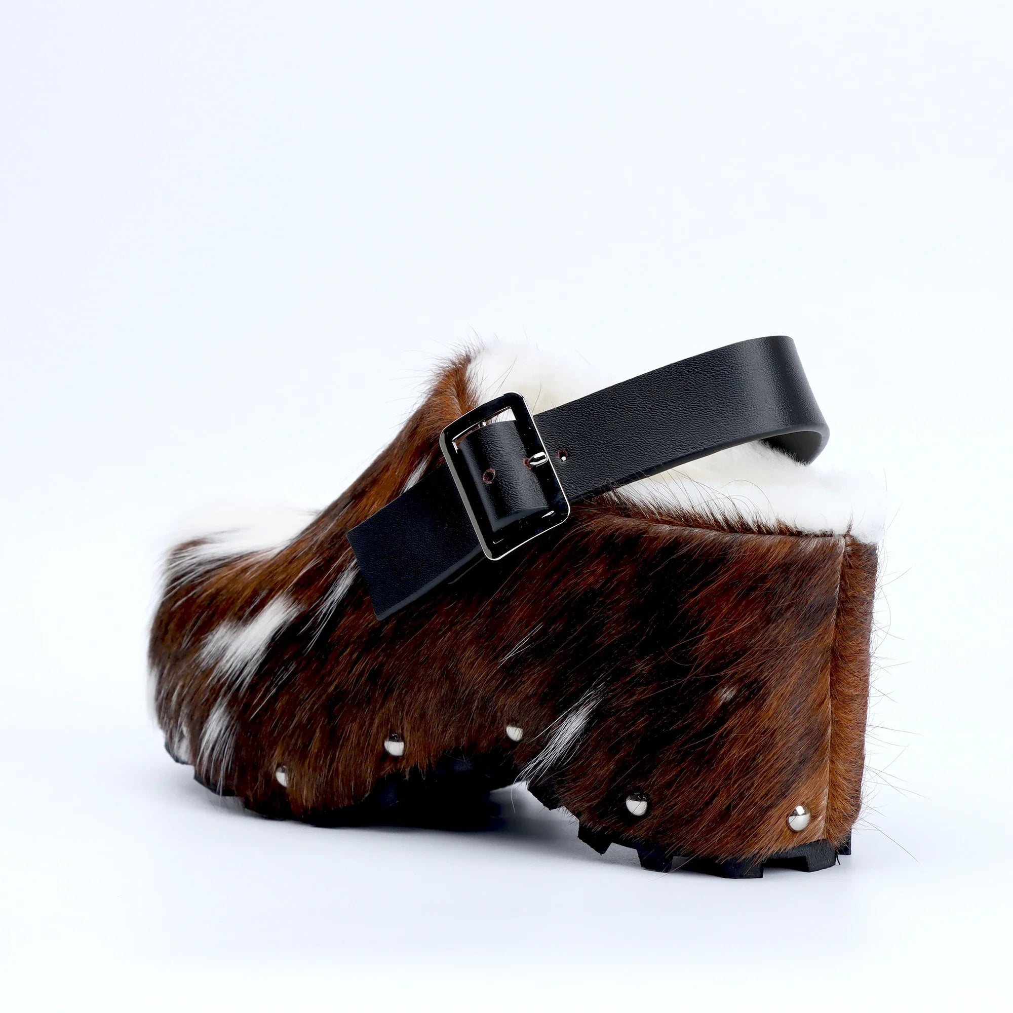 Luxury Platform Clogs for Women Mules - Designer Calf Hair & Wool-Lined Fur Sandals with Adjustable Strap, Slip-On Comfort