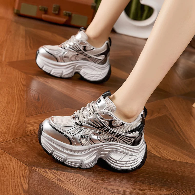 AUTUSPIN 7cm High Thick Bottom Shoes for Women Spring Summer Outdoor Sneakers Tide Trendy Breathable Mesh Shoe 2025 Fashion
