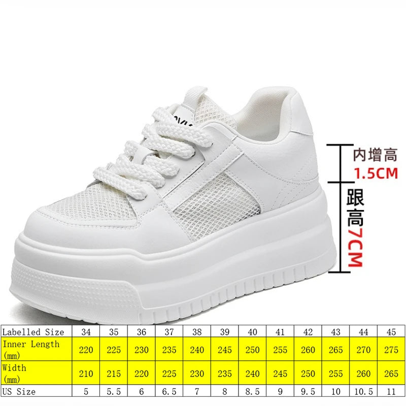 Koznoy 8.5cm Air Mesh Microfiber Leather Women Vulcanize Summer Breathable Lady High Brand Chunky Sneakers Platform Comfy Shoes