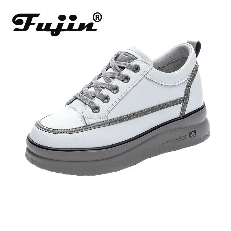 Fujin 6cm Genuine Leather Women Shoes Platform Wedge Sneakers Women Shoes 2024 Spring Autumn Air Mesh Breathable Shoes