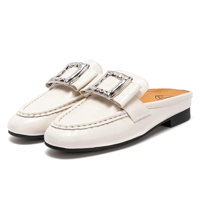 Luxury brand slippers patent technology balance bottom leather casual shoes temperament girls shoes 35-39 European size