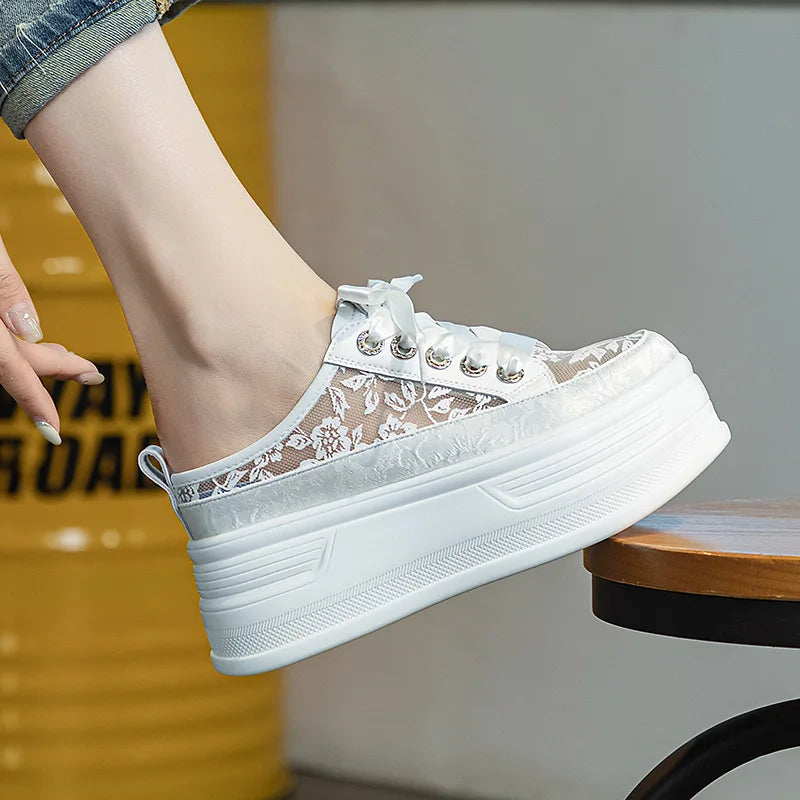 Fujin 8cm Air Mesh Ankle Boot Shoes Pumps Fashion Synthetic Platform Wedge Chunky Sneakers Comfy Summer Slipper Breathable Women