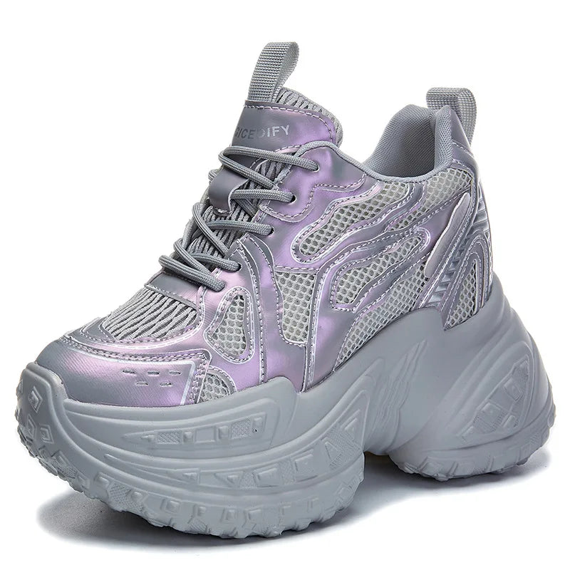 Fujin 12cm Air Mesh Microfiber Genuine Leather Spring Shoes Ankle Booties Women Vulcanize Chunky Sneakers Platform Wedge Autumn