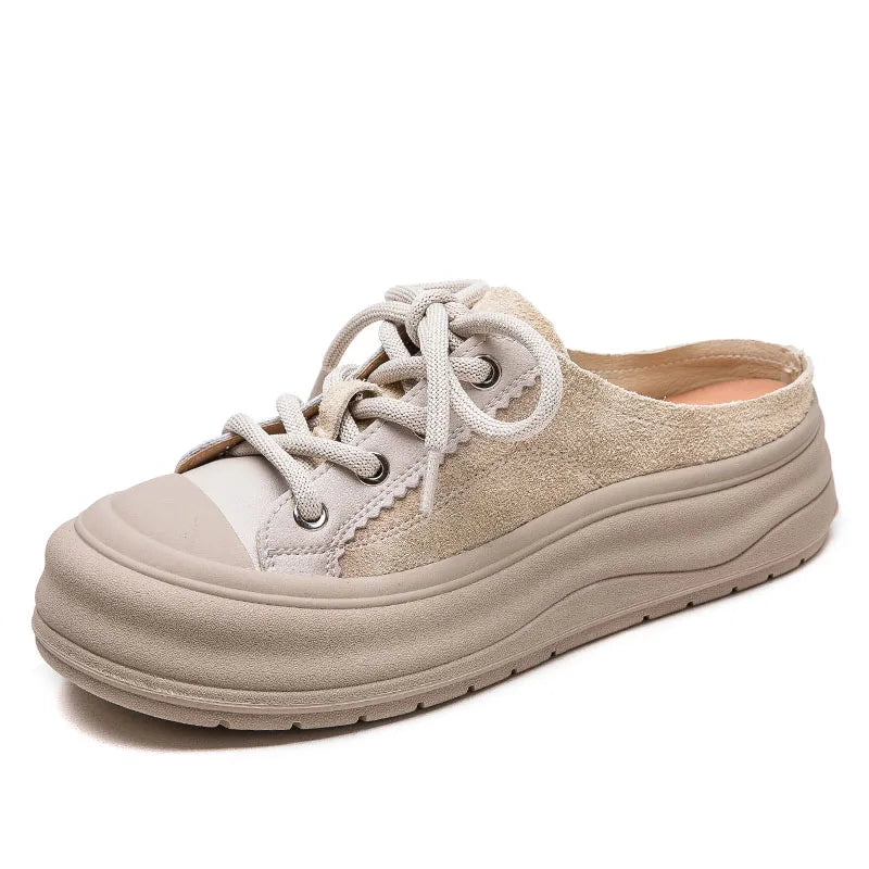 DRKANOL 2025 Mixed Colors Genuine Leather Outside Slippers Women Summer Round Toe Flat Platform Casual Slingback Slides Shoes