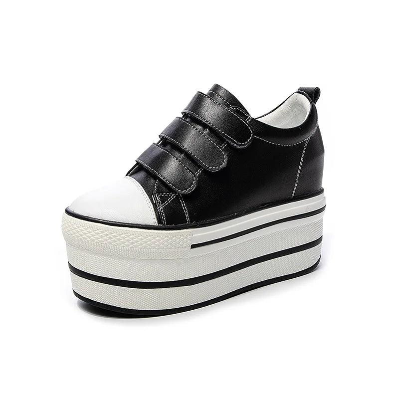 Fujin 12cm Genuine Leather New Women Shoes Platform Heel Platform Sneakers Wedge White Shoes Fashion Women Leather Shoes Casual