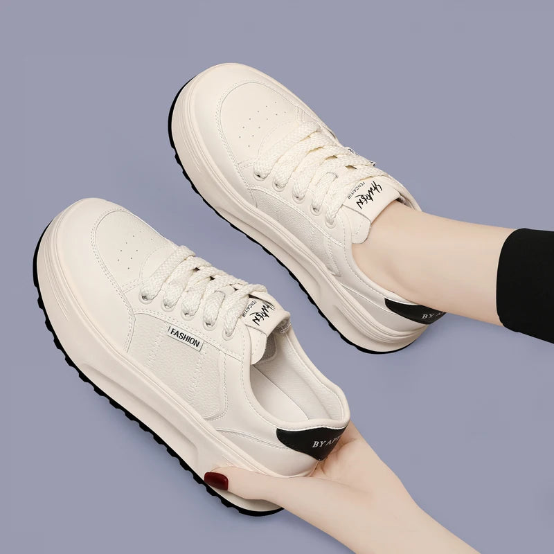 AUTUSPIN 2cm Flat Skateboarding Shoes Women Winter Autumn Synthetic Leather Platform Female Shoes Students Daily Sports Sneakers