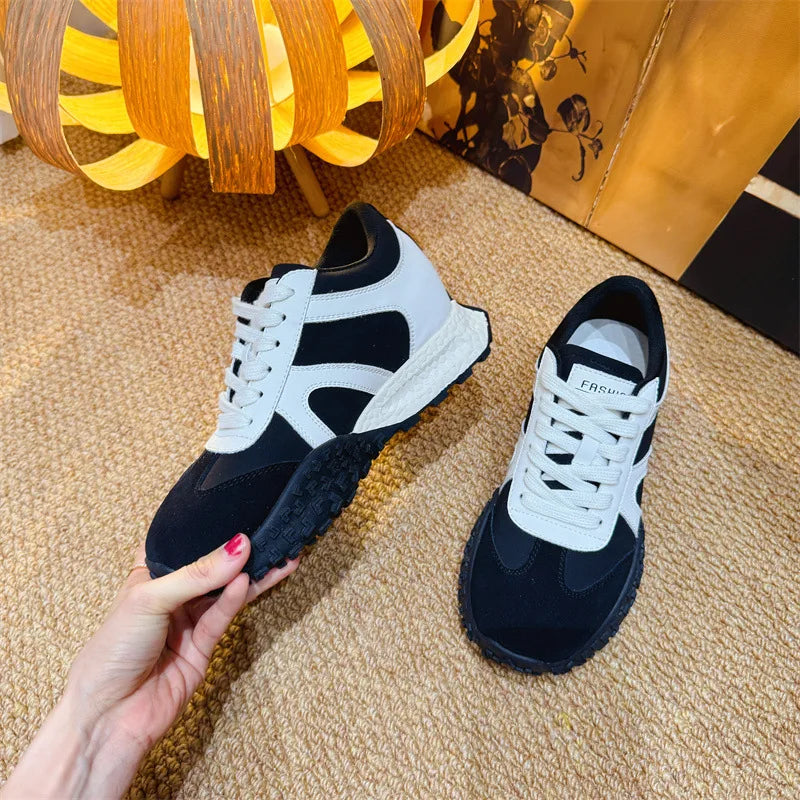 Fujin 7cm New Air Mesh Microfiber Suede Leather Flats Platform Wedge Shoes Spring Autumn Chunky Sneaker Fashion Women Vulcanize