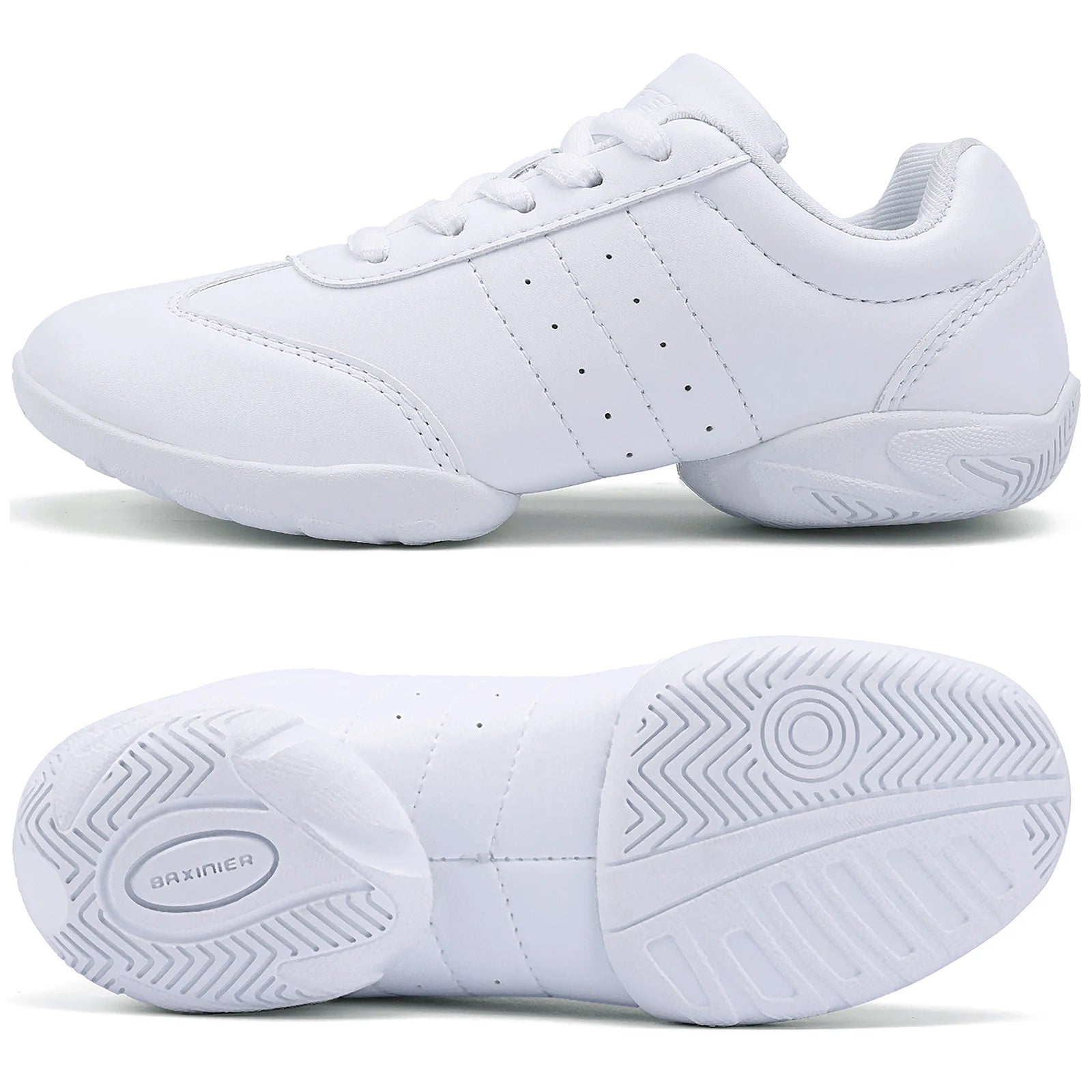 BAXINIER Girls White Cheerleading Dance Shoes Athletic Training Tennis Breathable Youth Competition Cheer Sneakers
