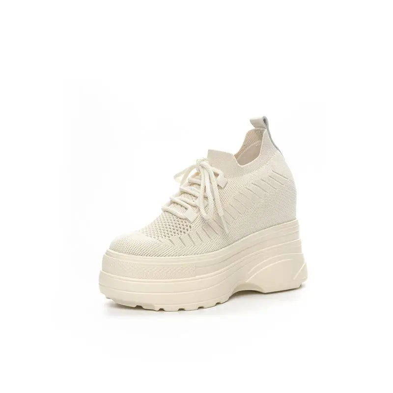 Fujin 11cm Air Mesh Sock Knitted Platform Wedge Flats Hollow Chunky Sneaker Breathable Comfy Women Sandals Slides Summer Shoes